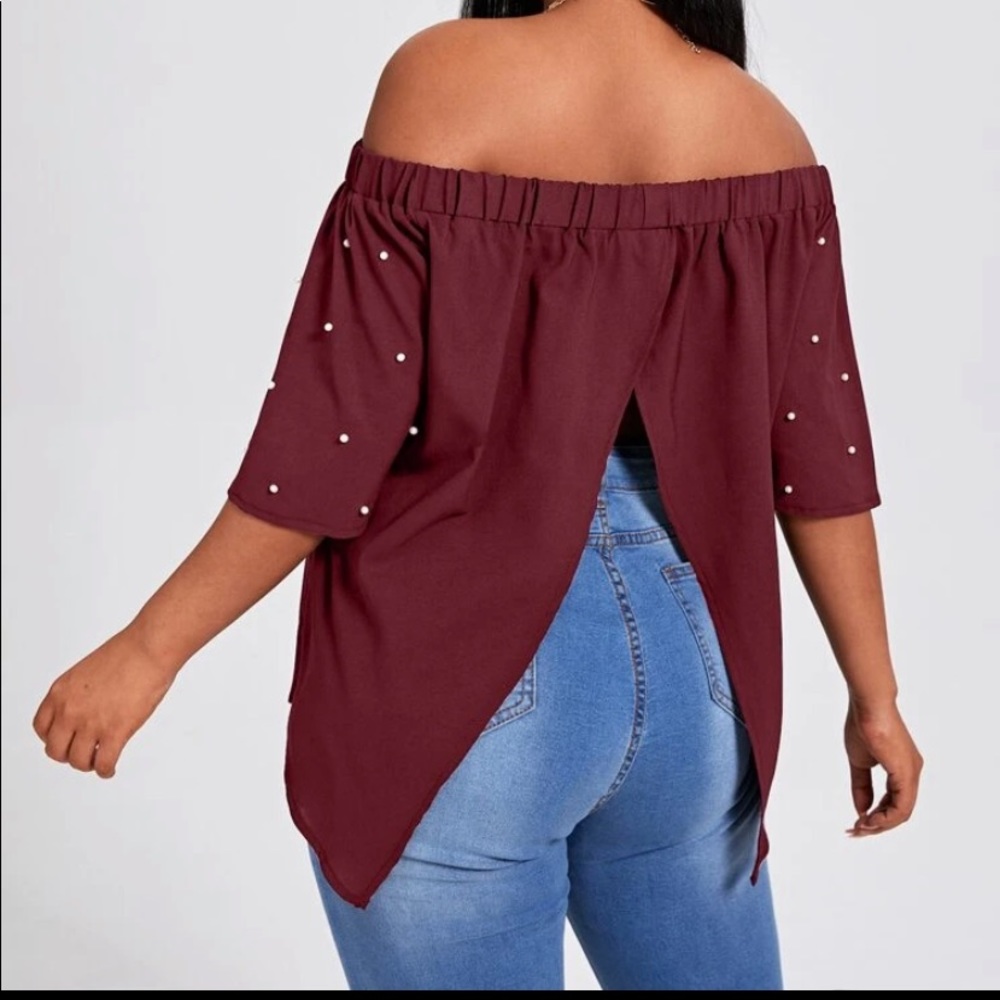 Off the shoulder plus size Shirt in maroon 2x